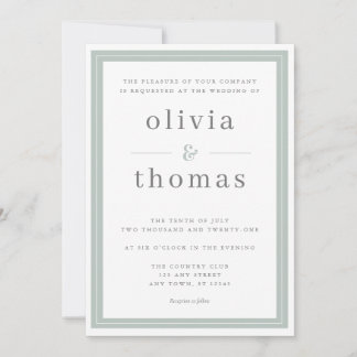 Modern Elegant Simple Sage Green Border Wedding Invitation