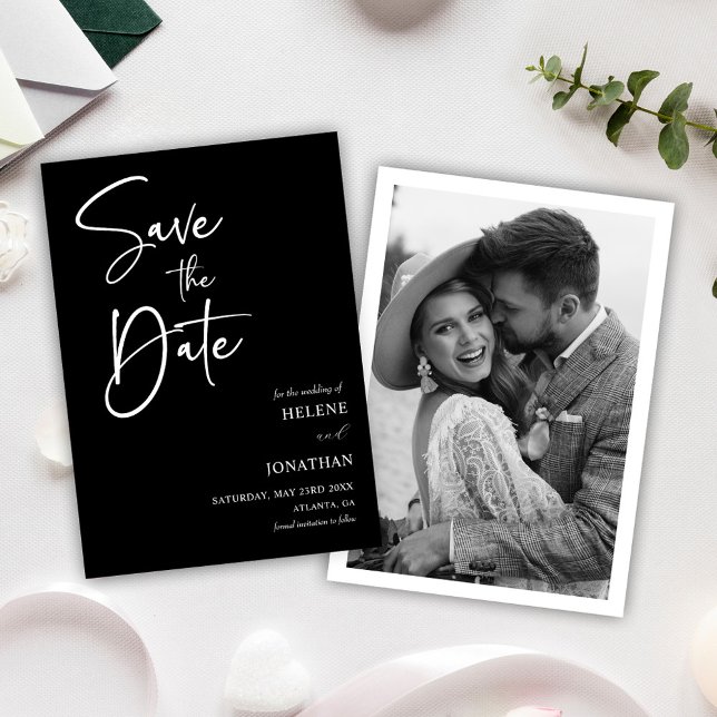 Modern Elegant Simple Script Black And White Photo Save The Date (Modern Elegant Simple Script Black And White Photo Save The Date)