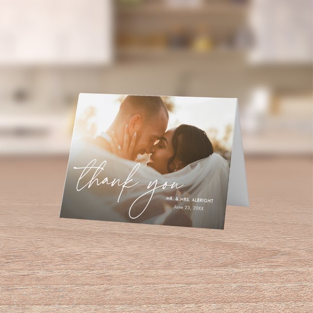 Modern Elegant Simple Script Chic Photo Wedding Thank You Card (Creator Uploaded)