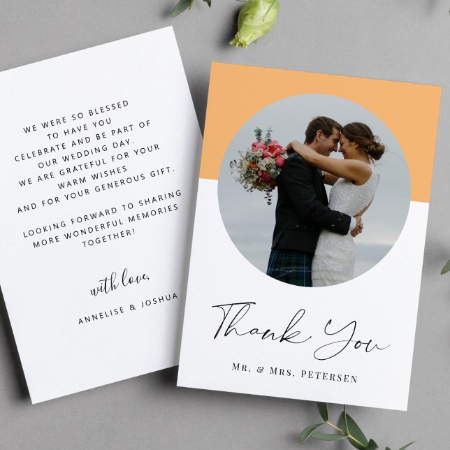 Modern elegant simple script photo wedding thank you card (Creator Uploaded)