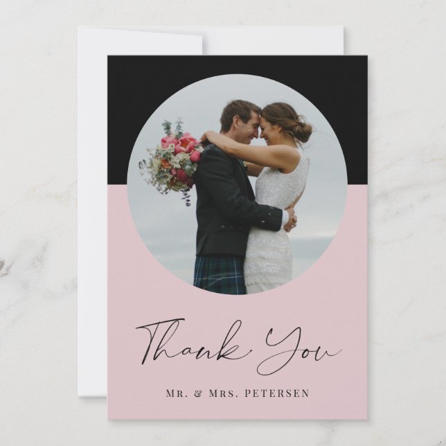 Modern elegant simple script photo wedding thank you card (Front)