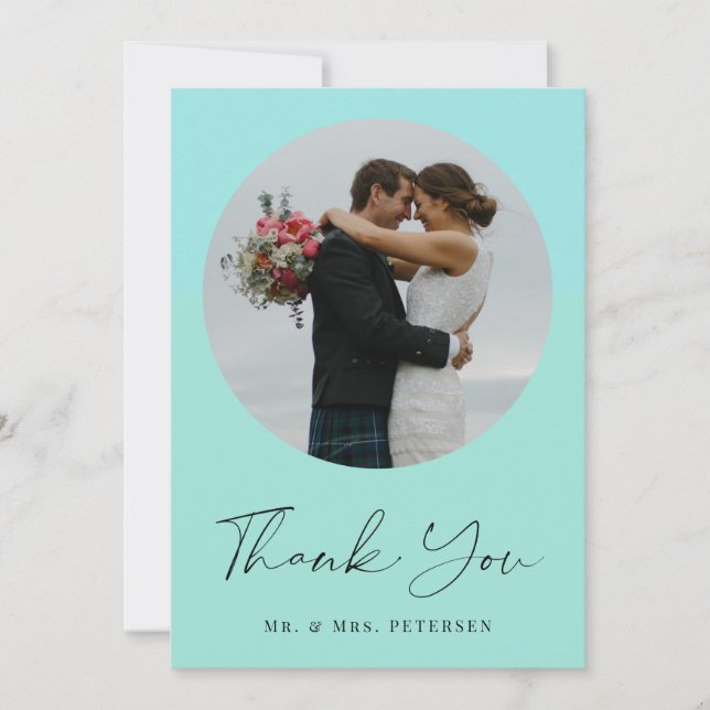 Modern elegant simple script photo wedding thank you card (Front)