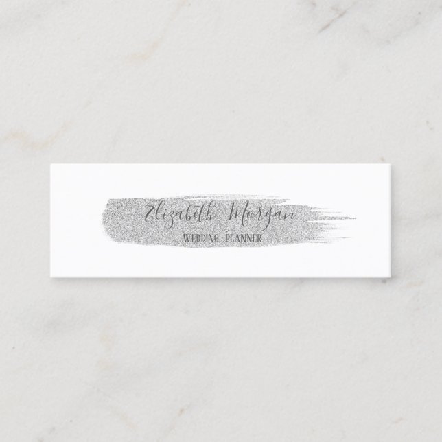 Modern Elegant Simple,Silver Glitter  Brush Stroke Mini Business Card (Front)