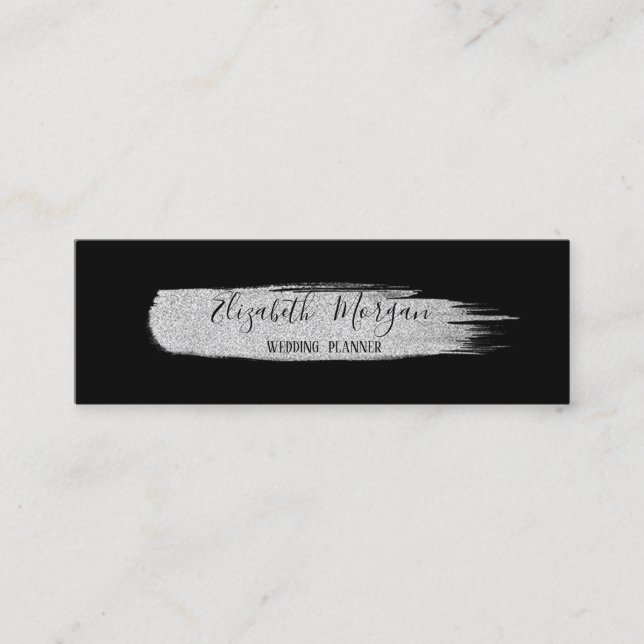 Modern Elegant Simple,Silver Glitter  Brush Stroke Mini Business Card (Front)