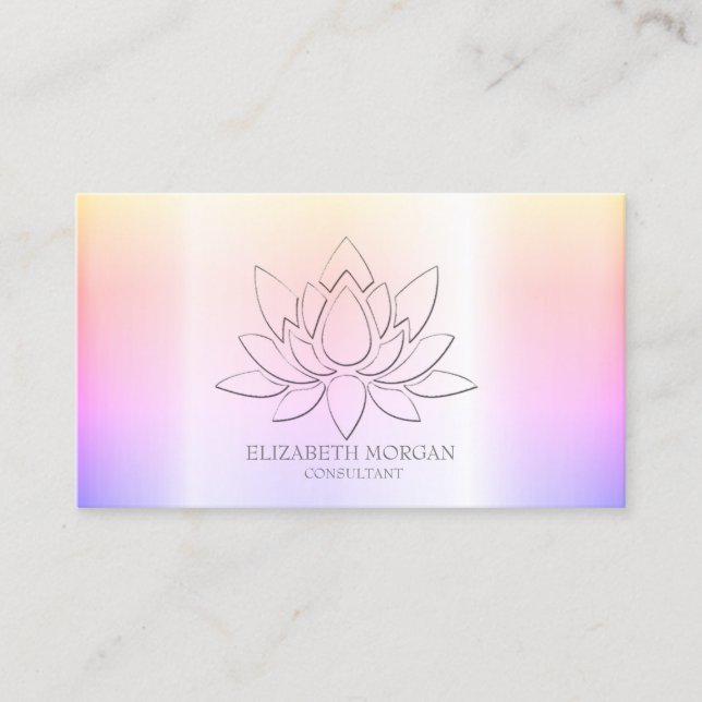 Modern Elegant Simple Silver Lotus Ombre Business Card (Front)