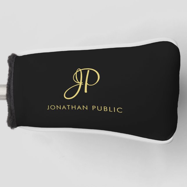 Modern Elegant Simple Template Gold Monogram Best Golf Head Cover (Front)