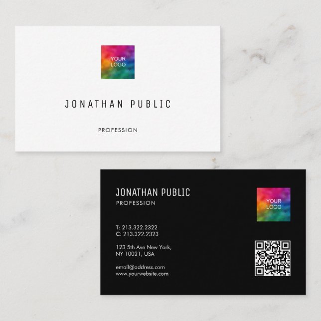 Modern Elegant Simple Template QR Code Logo Ocean Business Card (Front/Back)
