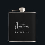 Modern Elegant Simple Template Script Name Best Hip Flask<br><div class="desc">Hand Script Name Elegant Modern Minimalist Simple Custom Template Barware & Bar Tools Monogram Name 6 oz. Black & White Vinyl Wrapped Flask.</div>