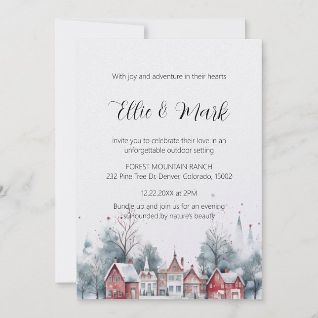 Modern Elegant Simple Trend Mountain Town Wedding  Invitation (Front)