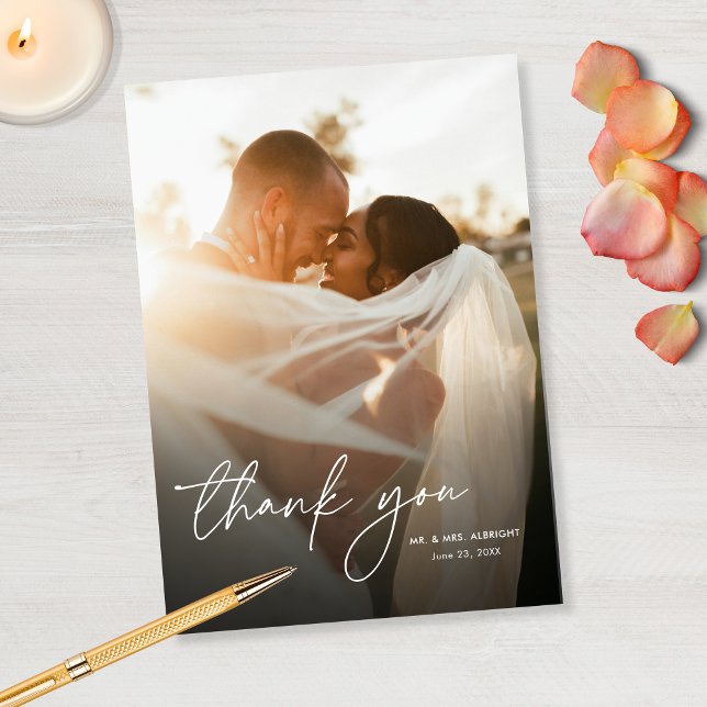 Modern Elegant Simple Vertical Photo Wedding Thank You Card (Creator Uploaded)