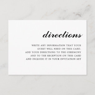 Modern Elegant Simple Wedding Directions Black Enclosure Card