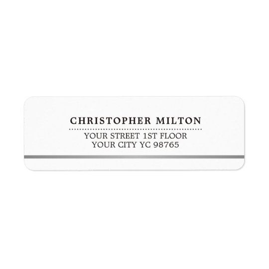 Modern Elegant Simple White Faux Silver Line Return Address Label