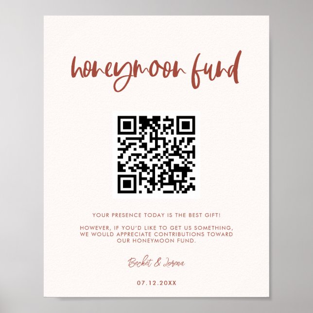 Modern elegant snow pink Honeymoon fund QR code Poster (Front)