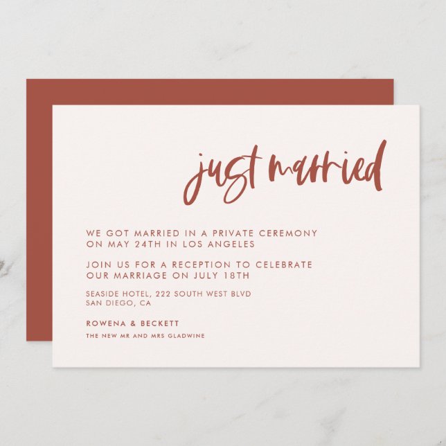 Modern elegant snow pink Just married Invitation (Front/Back)