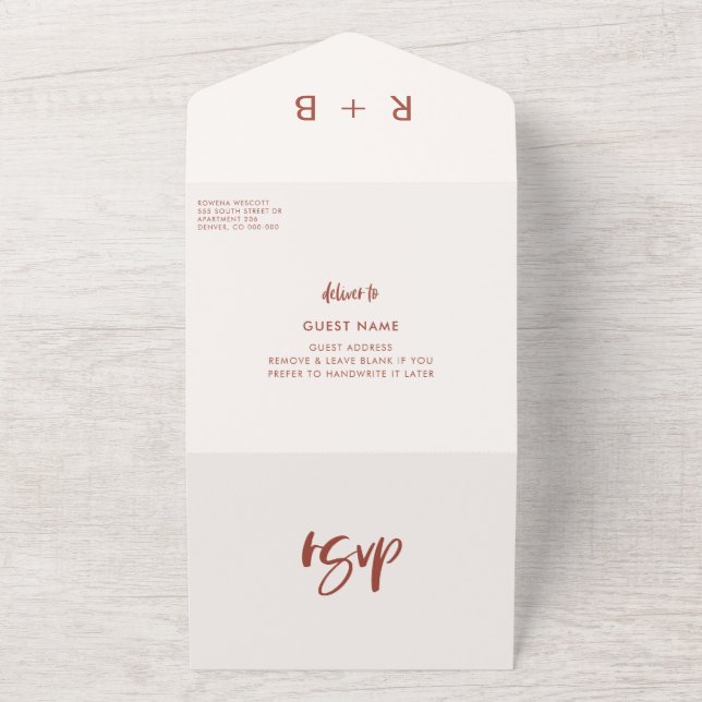 Modern elegant snow pink wedding all in one invitation (Outside)