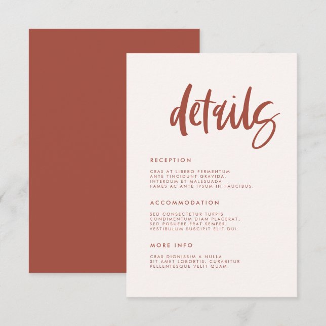 Modern elegant snow pink wedding details enclosure card (Front/Back)