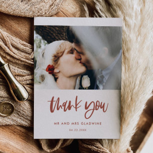 Modern elegant snow pink wedding photo thank you card