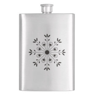 Modern Elegant Snowflake Black Hip Flask