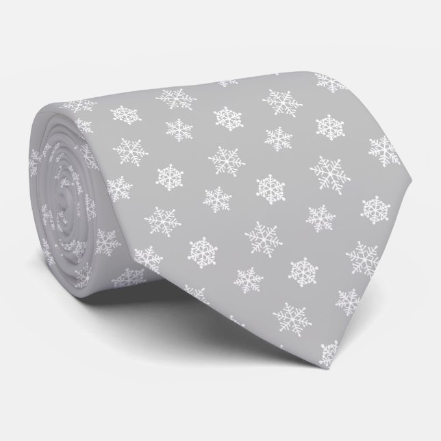 Modern Elegant Snowflakes on Light Grey Tie (Rolled)