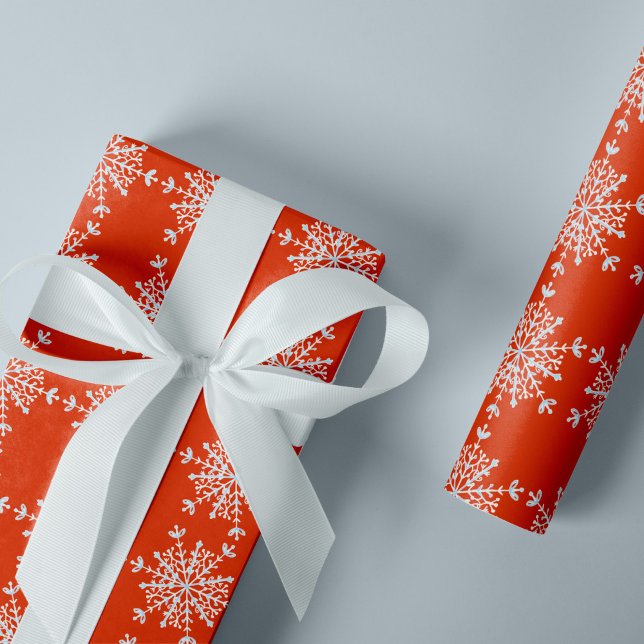 Modern elegant snowflakes pattern red Christmas Wrapping Paper (Creator Uploaded)