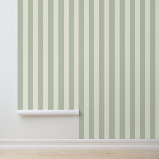 Modern Elegant Soft Sage Green White Stripe Wallpaper (Application)