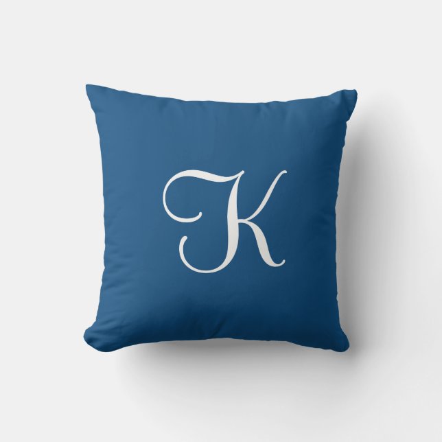 Modern Elegant Solid Classic Blue Custom Monogram Cushion (Front)