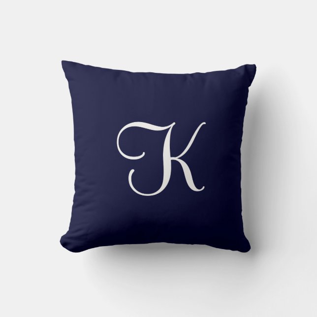 Modern Elegant Solid Dark Navy Custom Monogram Cushion (Front)