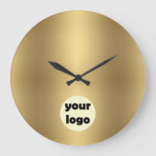 Modern Elegant Solid Metallic Gold Company Logo Large Clock