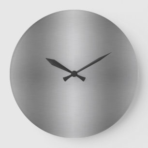 Modern Elegant Solid Metallic Silver Grey Large Clock