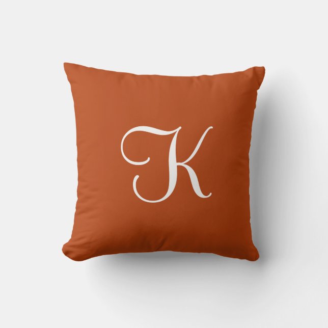 Modern Elegant Solid Rust Custom Monogram Cushion (Front)