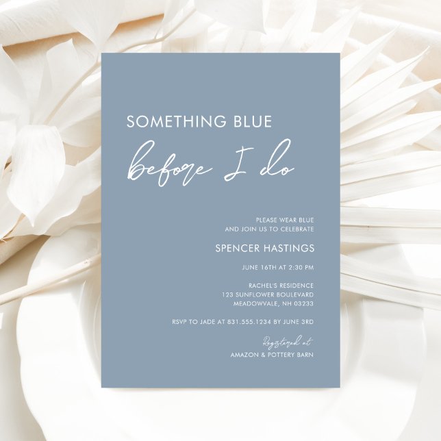 Modern Elegant Something Blue Bridal Shower Invitation (Creator Uploaded)