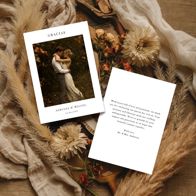 Modern Elegant Spanish Wedding Gracias Photo Thank You Card (Creator Uploaded)