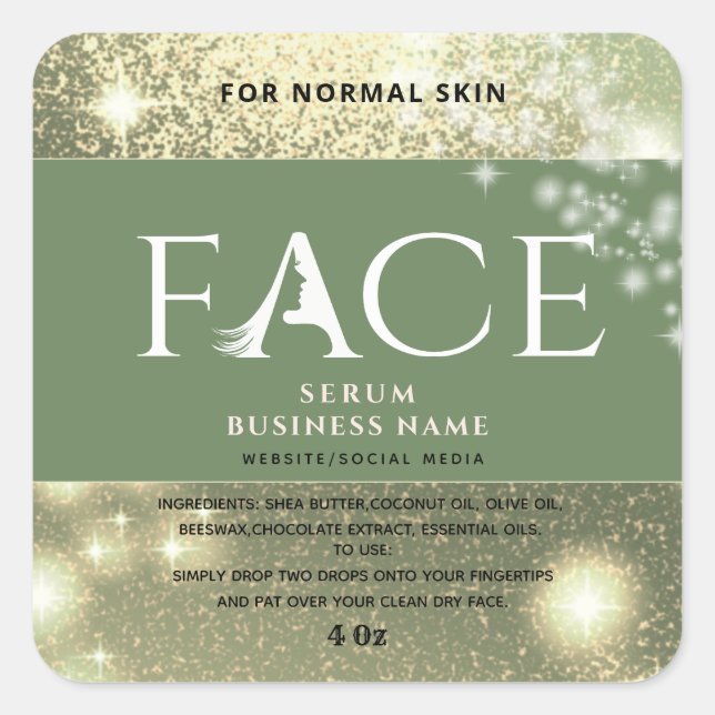 Modern elegant  sparkle FACE serum label (Front)
