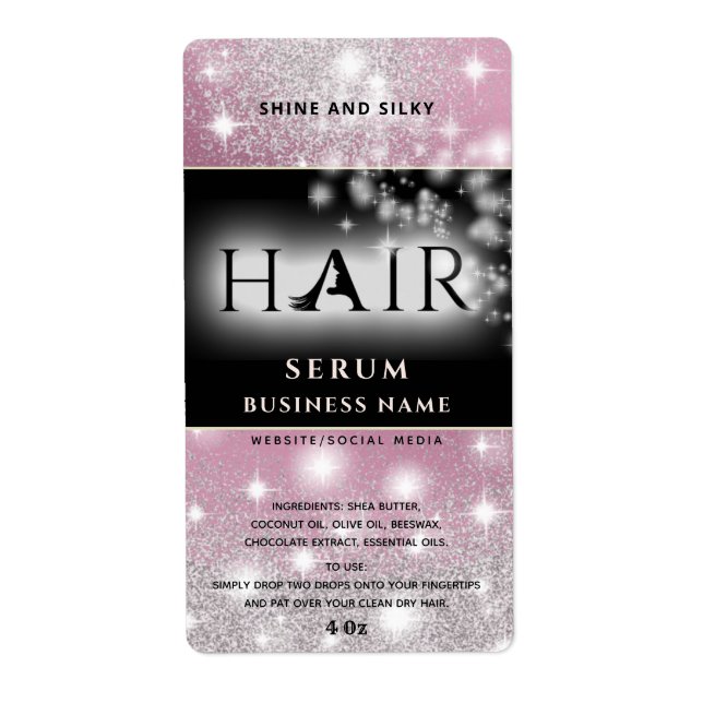 Modern elegant  sparkle  HAIR serum label (Front)