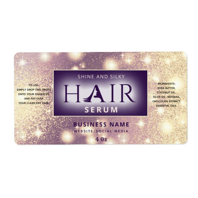 Modern elegant  sparkle  HAIR serum label (Front)