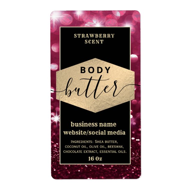 Modern elegant sparkle script body butter label (Front)