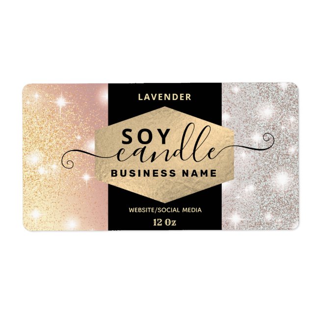 Modern elegant sparkle script candle label (Front)