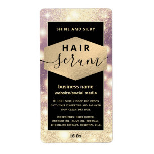Modern elegant  sparkle script hair serum label