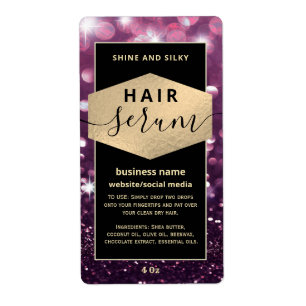 Modern elegant  sparkle script hair serum label