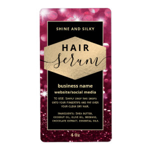 Modern elegant  sparkle script hair serum label