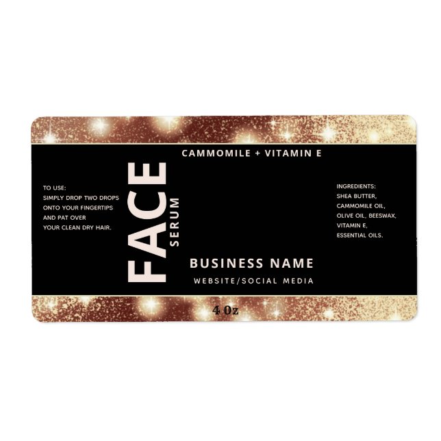 Modern elegant  sparkle simple face serum label (Front)