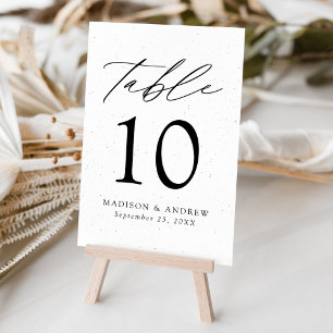 Modern Elegant Speckled White and Black Wedding Table Number