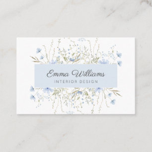 Modern Elegant Spring Blue Wildflowers Floral Business Card