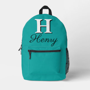 Modern Elegant Spring Teal Monogram Printed Backpack