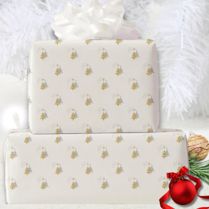 Modern Elegant Stars Minimalist Christmas Tree  Wrapping Paper