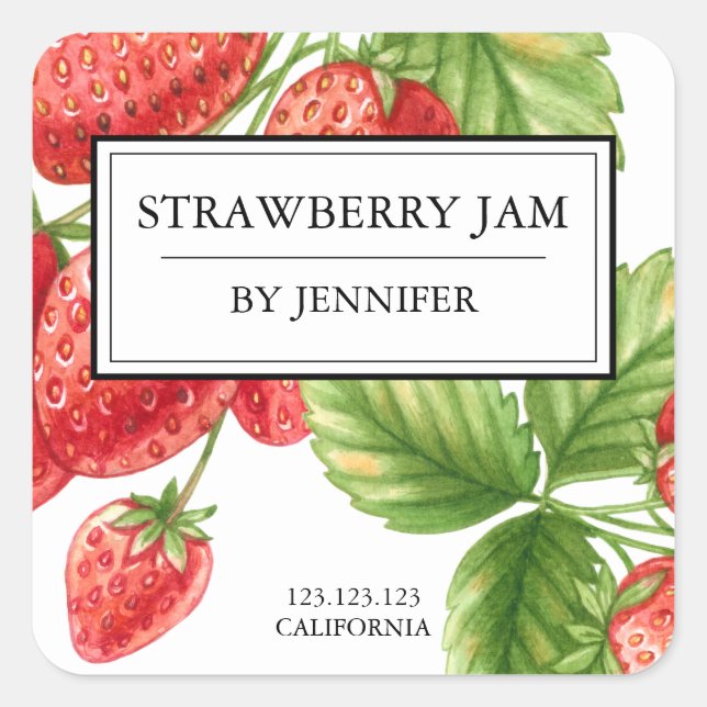 Modern Elegant Strawberry Jam Label (Front)