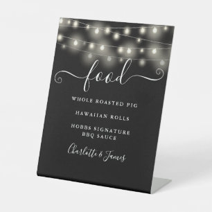 Modern Elegant String Lights Black White Food Menu Pedestal Sign