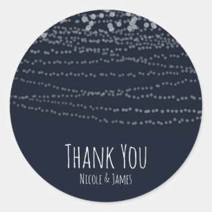 Modern Elegant String of Lights Blue Celebration Classic Round Sticker