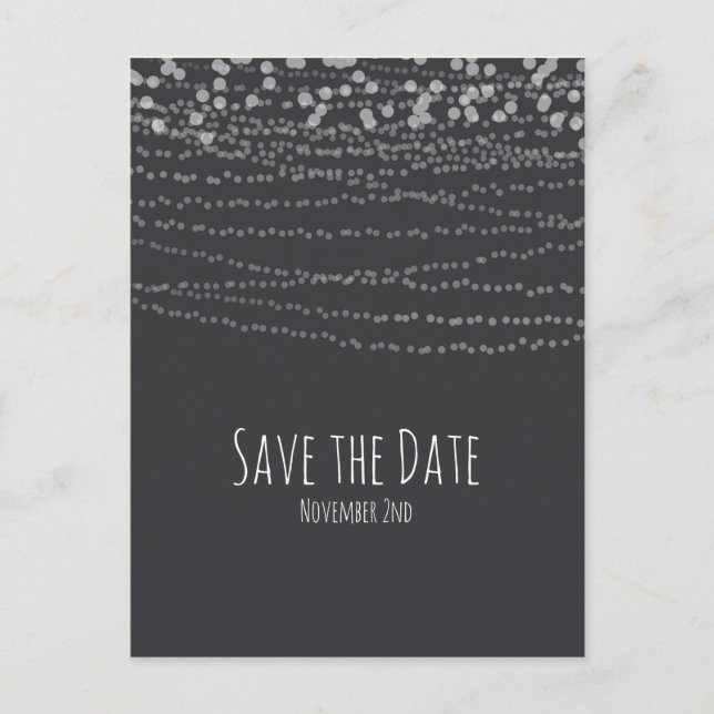 Modern Elegant String of Lights Save The Date Announcement Postcard (Front)