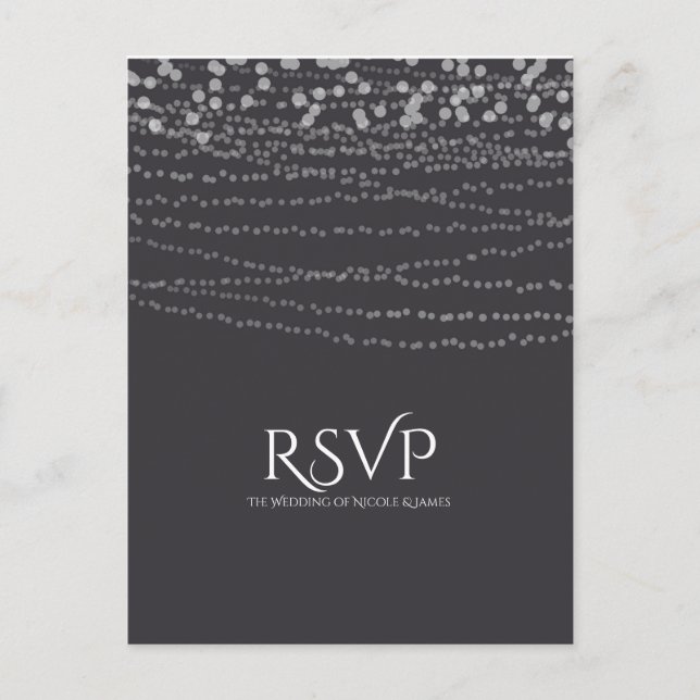 Modern Elegant String of Lights Wedding RSVP Invitation Postcard (Front)